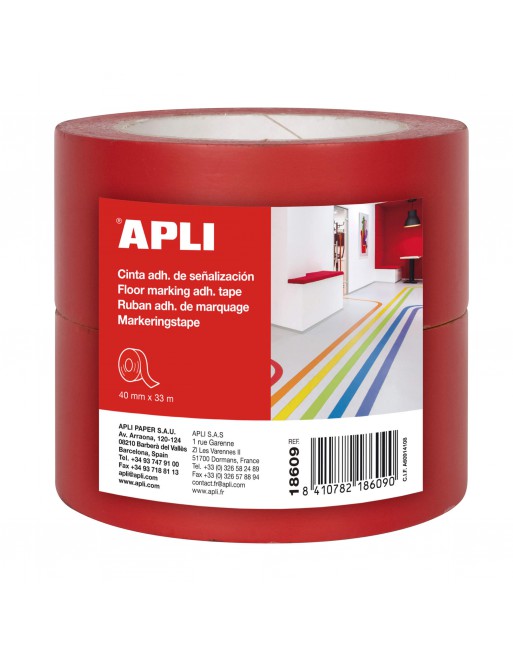APLI CINTA ADHESIVA DE SEÑALIZACION PVC ROJO 40MM X 33MT PARA SUELO 2 BOBINAS - 18609
