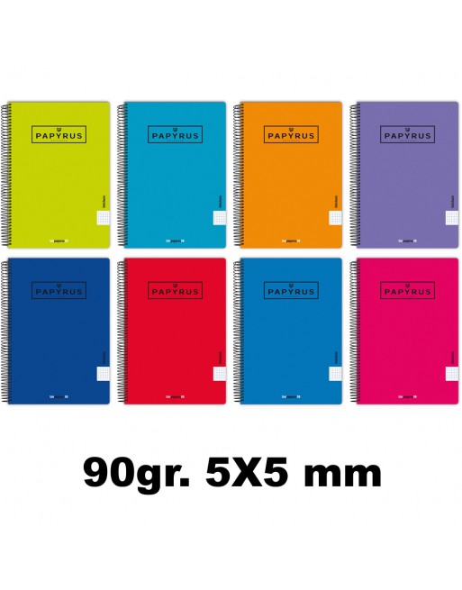 PAPYRUS CUADERNOS FOLIO TAPA POLIPROPILENO 80 HOJAS 90 GR SURTIDO COLORES CUADRICULA 5X5 - 88442093
