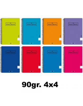 PAPYRUS CUADERNOS FOLIO TAPA POLIPROPILENO 80 HOJAS 90 GR SURTIDO COLORES CUADRICULA 4X4 - 88442099