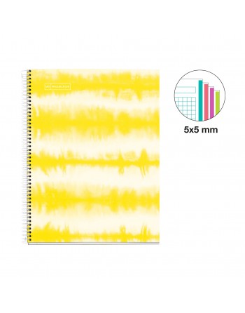 MIQUEL RIUS NOTEBOOK 4 NEON TIE DAY AMARILLO MICROPERFORADO TAPA EXTRADURA CUADRICULA 5X5 FORMATO A4 120 HOJAS SERIE NEONMR44741