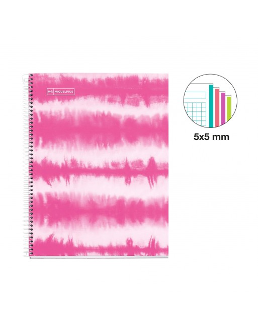 MIQUEL RIUS NOTEBOOK 4 NEON TIE DAY FUXIA MICROPERFORADO TAPA EXTRADURA CUADRICULA 5X5 FORMATO A4 120 HOJAS SERIE NEONMR44742