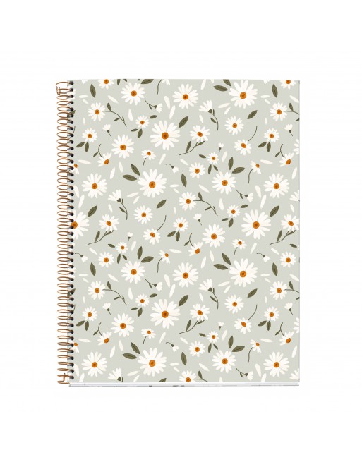 MIQUEL RIUS NOTEBOOK 4  VERDE FLOWERS MICROPERFORADO TAPA CARTON RIGIDO CUADRICULA 5X5 FORMATO A4 120 HOJAS SERIE DESIGN GIFT MR