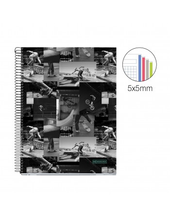 MIQUEL RIUS NOTEBOOK 4  SKATE PARK MICROPERFORADO TAPA CARTON RIGIDO CUADRICULA 5X5 FORMATO A4 120 HOJAS SERIE COLLECTION MR4195