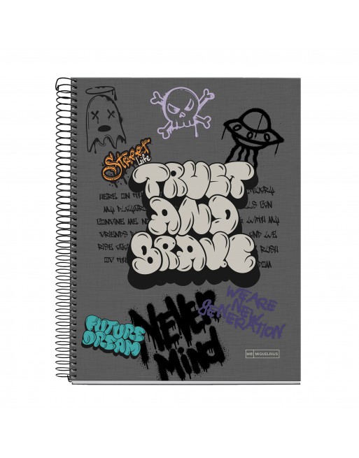 MIQUEL RIUS NOTEBOOK 4  GRAFITTI MICROPERFORADO TAPA CARTON RIGIDO CUADRICULA 5X5 FORMATO A4 120 HOJAS SERIE DESIGN 25 MR4320