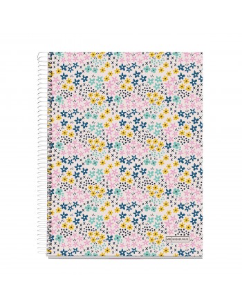 MIQUEL RIUS NOTEBOOK 4  HAPPY FLOWERS MICROPERFORADO TAPA CARTON RIGIDO CUADRICULA 5X5 FORMATO A4 120 HOJAS SERIE DESIGN 25 MR43