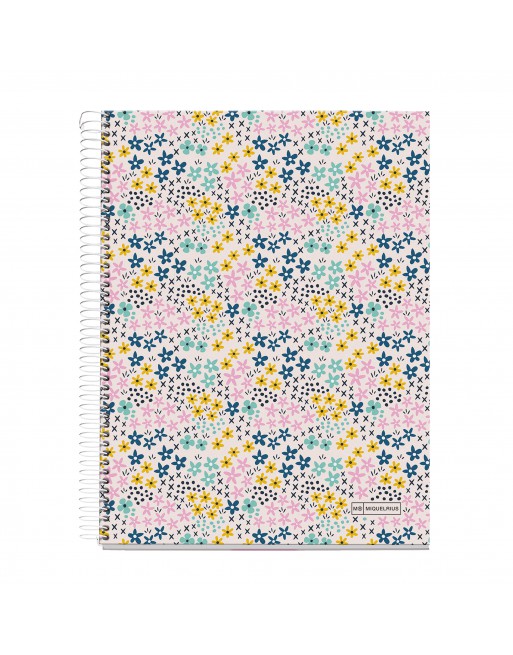 MIQUEL RIUS NOTEBOOK 4  HAPPY FLOWERS MICROPERFORADO TAPA CARTON RIGIDO CUADRICULA 5X5 FORMATO A4 120 HOJAS SERIE DESIGN 25 MR43