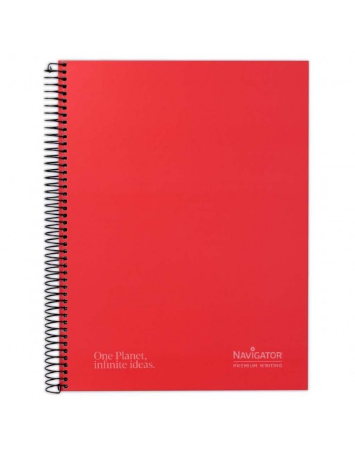 NAVIGATOR CUADERNO CUADRICULA 5X5 TAPAS EXTRADURAS 120 HOJAS 80GR MICROPERFORADAS Y 4 TALADROS BANDA DE 5 COLORES FORMATO A4+ PR