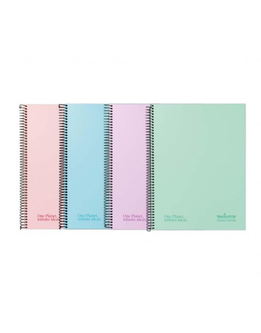 NAVIGATOR CUADERNO CUADRICULA 5X5 TAPAS EXTRADURAS 120 HOJAS 80GR MICROPERFORADAS Y 4 TALADROS BANDA DE 5 COLORES FORMATO A4+ PR