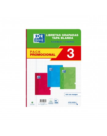 OXFORD PACK 3 LIBRETAS GRAPADAS CLASSIC A4 48H 4X4 SURTIDO 400188227