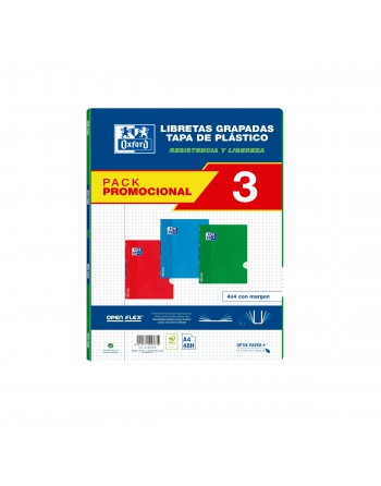 OXFORD PACK 3 LIBRETAS GRAPADAS OPENFLEX A4 48H 4X4 SURTIDO 400188226