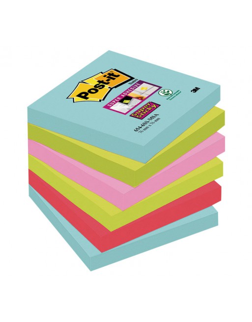 Bloc Notes Adhésif Amovible et Post-it Post-it 76x76 Mm Néon Pack de 6  Blocs Assortis