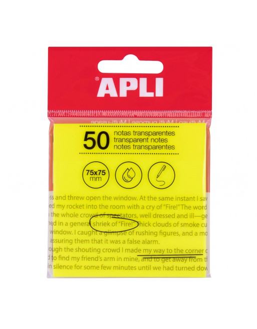 APLI NOTAS ADHESIVAS TRANSPARENTES 75X75 MM DE COLOR AMARILLO - 19569