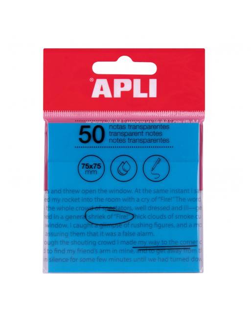 APLI NOTAS ADHESIVAS TRANSPARENTES 75X75 MM DE COLOR AZUL - 19571
