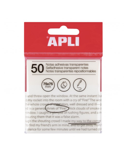 APLI NOTAS ADHESIVAS TRANSPARENTES 75X75 MM DE COLOR BLANCO - 19568