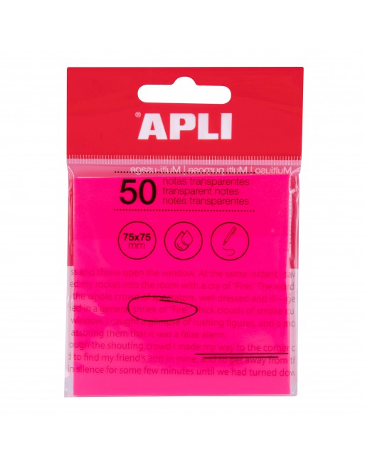 APLI NOTAS ADHESIVAS TRANSPARENTES 75X75 MM DE COLOR ROSA - 19570