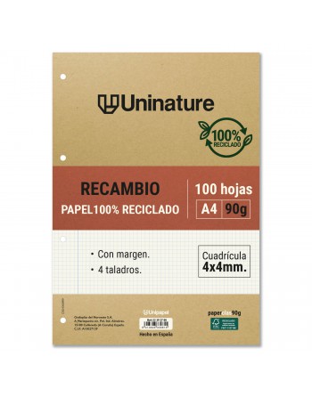 UNIPAPEL RECAMBIO DE PAPEL A4 100 HOJAS DE 90 GR 4X4 UNINATURE - 53392700