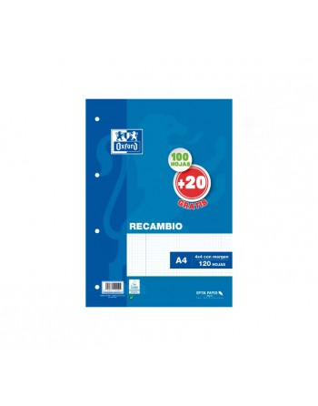 OXFORD RECAMBIO A4 100+20H 90GR TAPA BLANDA 4X4 AZUL - 400058179
