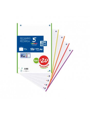 OXFORD RECAMBIO 100h+20 CUADRICULA 5x5 5 COLORES VIVOS 400148310