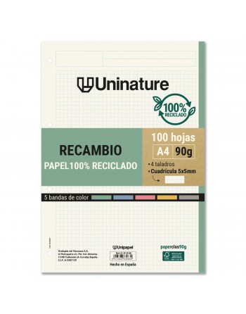 UNIPAPEL RECAMBIO DE PAPEL A4 100 HOJAS DE 90 GR 5X5 UNINATURE - 53392900