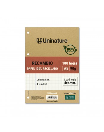 UNIPAPEL RECAMBIO DE PAPEL A5 100 HOJAS DE 90 GR 4X4 UNINATURE - 53393400