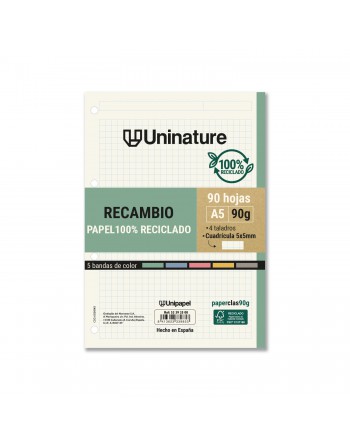 UNIPAPEL RECAMBIO DE PAPEL A5 100 HOJAS DE 90 GR 5X5 UNINATURE - 53393500