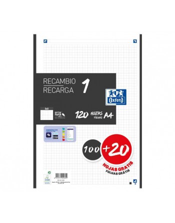 OXFORD RECAMBIO A4 100+20 HOJAS 90GR 4 TALADROS 5X5 COLOR NEGRO - 400158165