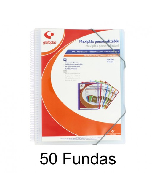 GRAFOPLAS CARPETA FUNDAS MAXIPLAST PORTADA PERSONALIZABLE PP RIGIDO TRANSLUCIDO 50 FUNDAS - 39845000