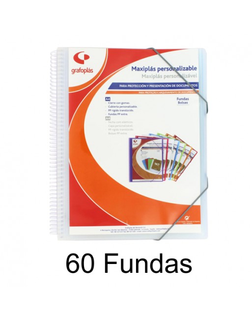 GRAFOPLAS CARPETA FUNDAS MAXIPLAST PORTADA PERSONALIZABLE PP RIGIDO TRANSLUCIDO 60 FUNDAS - 39846000