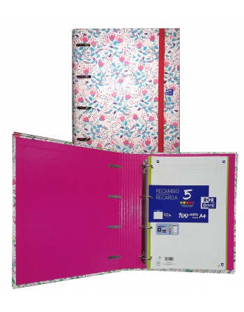 OXFORD CARPEBLOCK 4 ANILLAS 100H A4 5X5 FANTASIA FLORAL - 400148747