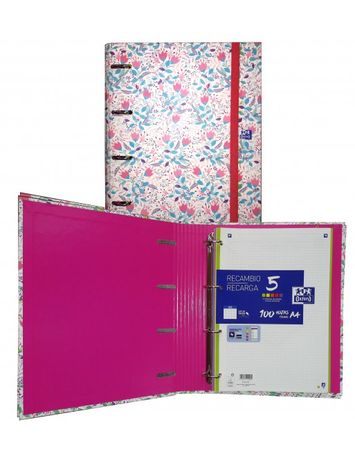 OXFORD CARPEBLOCK 4 ANILLAS 100H A4 5X5 FANTASIA FLORAL - 400148747