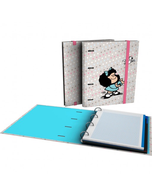 GRAFOPLAS CARPEBLOC FANTASIA 25 MAFALDA BIRDS FORMATO A4 DE 4 ANILLAS DE 35 CON GOMA RECAMBIO DE 5X5 DE 5 COLORES 88122726