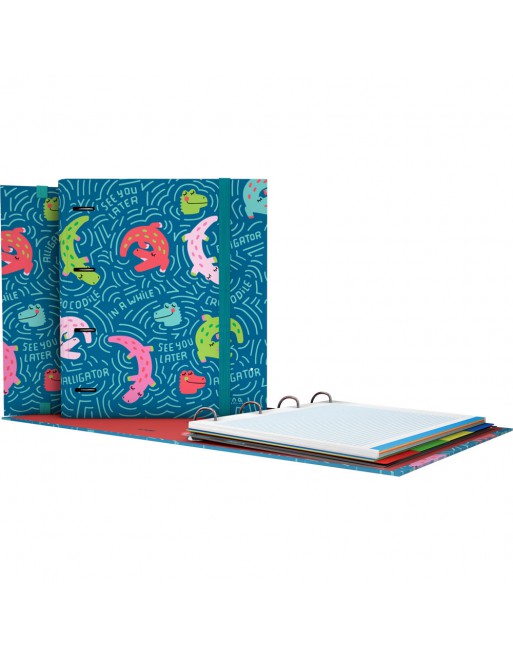 GRAFOPLAS CARPEBLOC FANTASIA 25 ALLIGATOR FORMATO A4 DE 4  ANILLAS DE 35 CON GOMA RECAMBIO DE 5X5 DE 5 COLORES 88122727