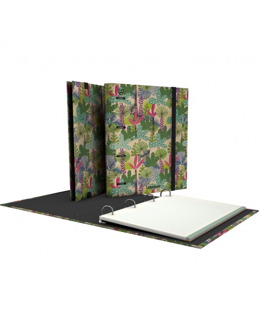 GRAFOPLAS CARPEBLOC UNINATURE 25 AMAZONAS FORMATO A4 DE 4  ANILLAS DE 35 CON GOMA RECAMBIO DE 5X5 DE 5 COLORES 88122001