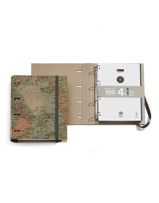 MIQUEL RIUS CARPEBLOC A4 RECICLADO  ECOMAPS 4 ANILLAS DE 35 MM CON RECAMBIO 100 HOJAS 4 COLORES MR20969