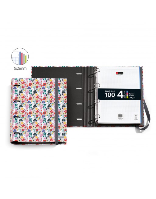 MIQUEL RIUS CARPEBLOC A4 ALICE 4 ANILLAS DE 35 MM CON RECAMBIO 100 HOJAS 4 COLORES MR15079