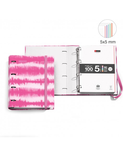 MIQUEL RIUS CARPEBLOC A4 TIE DAY FUXIA NEON 4 ANILLAS DE 35 MM CON RECAMBIO 100 HOJAS 5 COLORES MR15093
