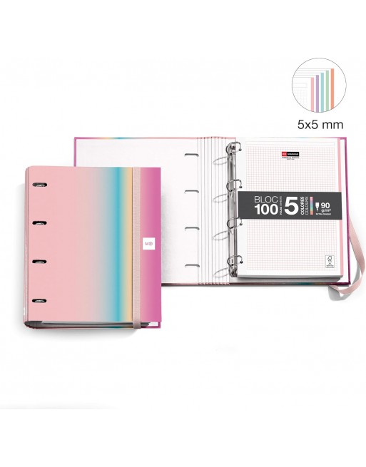 MIQUEL RIUS CARPEBLOC A4 AURORA WEST BAY 4 ANILLAS DE 35 MM CON RECAMBIO 100 HOJAS 5 COLORES MR15103
