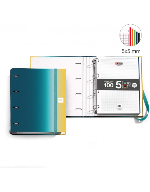 MIQUEL RIUS CARPEBLOC A4 AURORA ICELAND 4 ANILLAS DE 35 MM CON RECAMBIO 100 HOJAS 5 COLORES MR15104