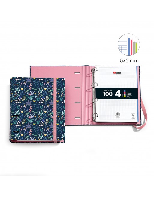 MIQUEL RIUS CARPEBLOC A4 JUNGLE 4 ANILLAS DE 35 MM CON RECAMBIO 100 HOJAS 4 COLORES MR20979