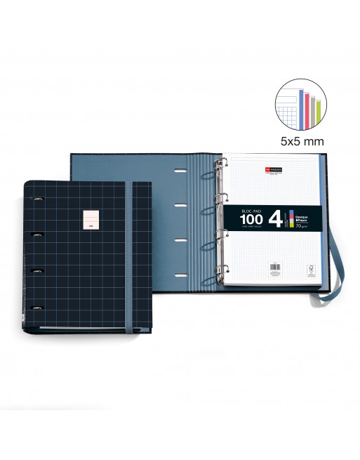 MIQUEL RIUS CARPEBLOC A4 RIDER NEGRO 4 ANILLAS DE 35 MM CON RECAMBIO 100 HOJAS 4 COLORES MR20988