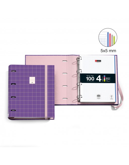 MIQUEL RIUS CARPEBLOC A4 RIDER VIOLETA 4 ANILLAS DE 35 MM CON RECAMBIO 100 HOJAS 4 COLORES MR20989