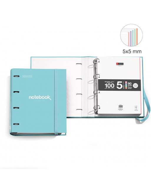 MIQUEL RIUS CARPEBLOC A4 DE POLIFOAM AZUL CIELO 4 ANILLAS DE 35 MM CON RECAMBIO 100 HOJAS 5 COLORES MR15109