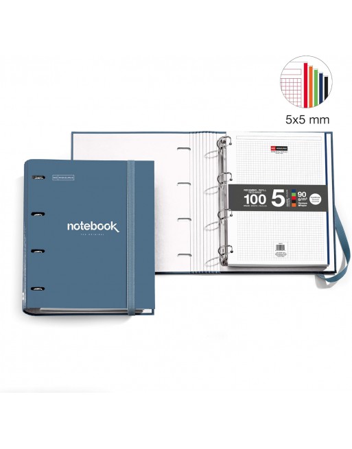 MIQUEL RIUS CARPEBLOC A4 DE POLIFOAM AZUL MARINO 4 ANILLAS DE 35 MM CON RECAMBIO 100 HOJAS 5 COLORES MR15110
