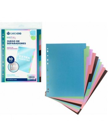 CARCHIVO SEPARADORES 10 POSICIONES A4 PP EXTRA FUERTE COLORES METAL 49081099