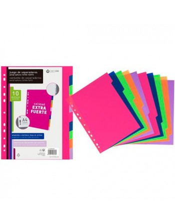 CARCHIVO SEPARADORES 10 POSICIONES A4 PP EXTRA FUERTE FASHION COLORES 49051099