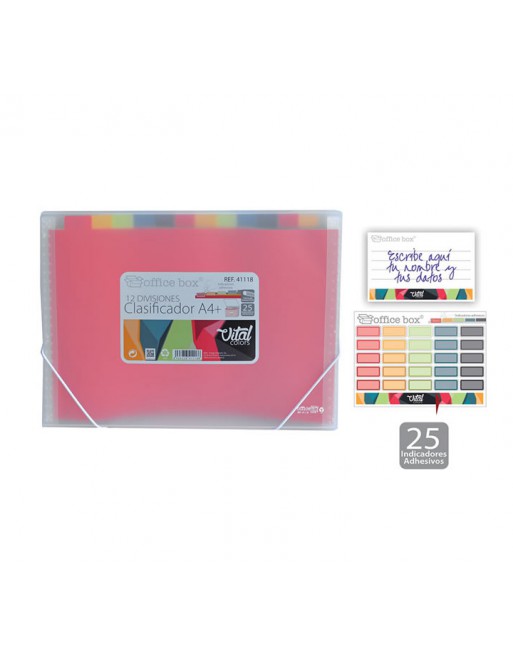 OFFICE BOX CLASIFICADOR CON GOMAS 12 DIVISIONES VITAL COLORS - 41118