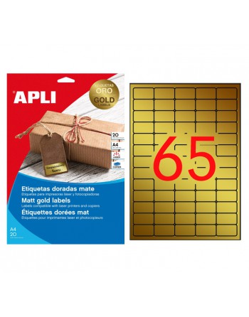 APLI BLISTER 20 HOJAS ETIQUETA POLIESTER DORADA 1300 ETIQUETAS DE 38,1 X 21,2 MM - 15025