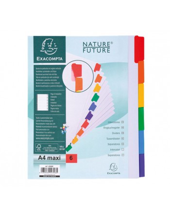 EXACOMPTA SEPARADORES CARTULINA A4+ 6 POSICIONES 160GR BLANCO CON PESTAÑA DE COLOR - 4306E