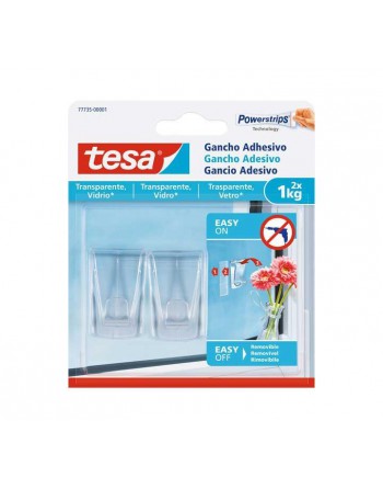 tesa® Gancho adhesivo para superficies transparentes y vidrio 1 kg - tesa