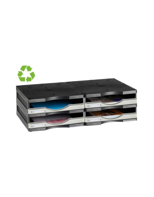 ARCHIVO 2000 MODULO ARCHIVODOC DOBLE APILABLE 2 ALTURAS ESTRECHO A4 CON 4 CAJONES GRIS 360 x 600 x 165 COLOR NEGRO Y GRIS - 6522